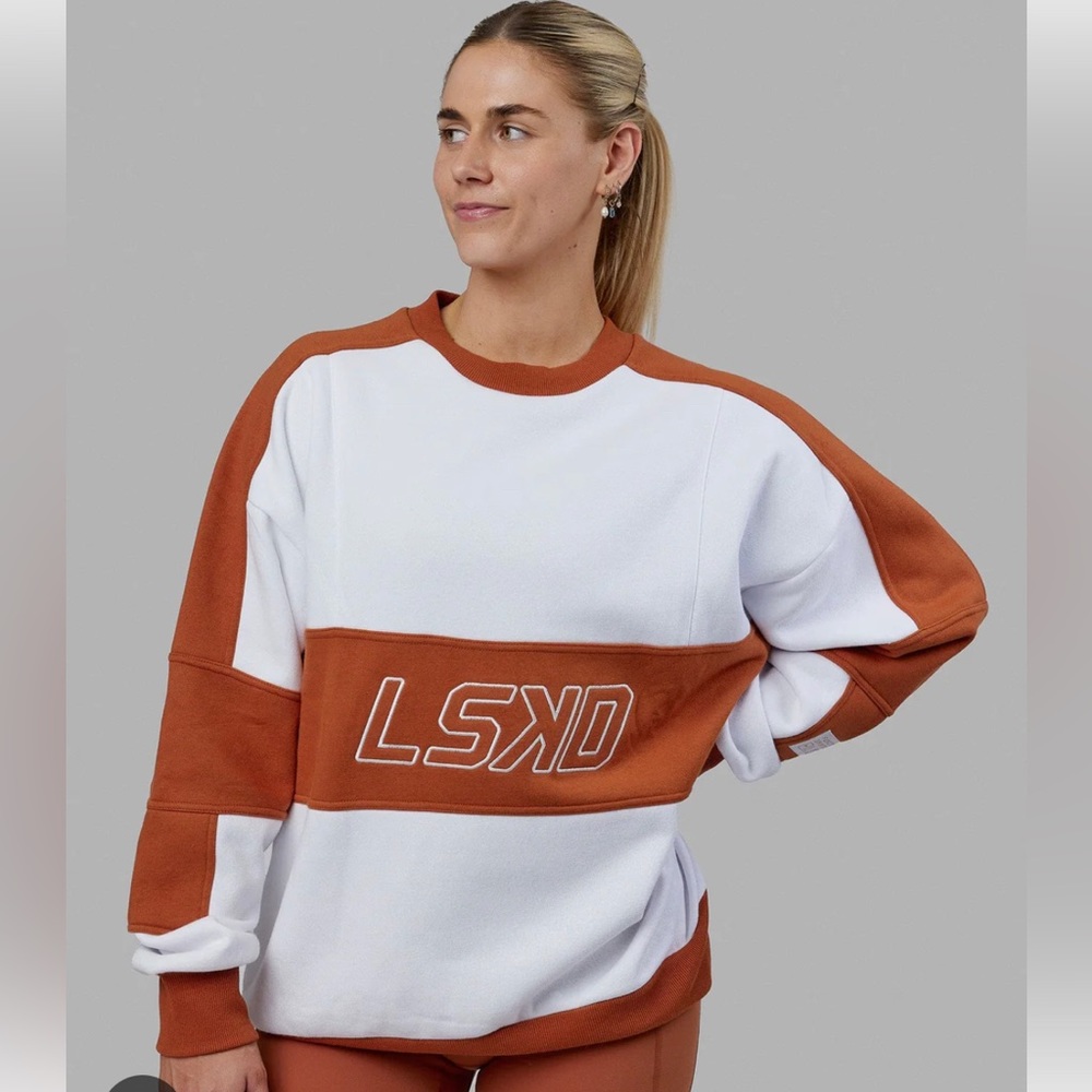 LSKD Size Small — slam oversize sweater in white-texas orange